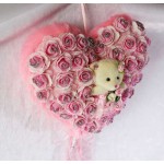 Pink Imported Roses Plush Heart with Baby Doll Teddy Bear